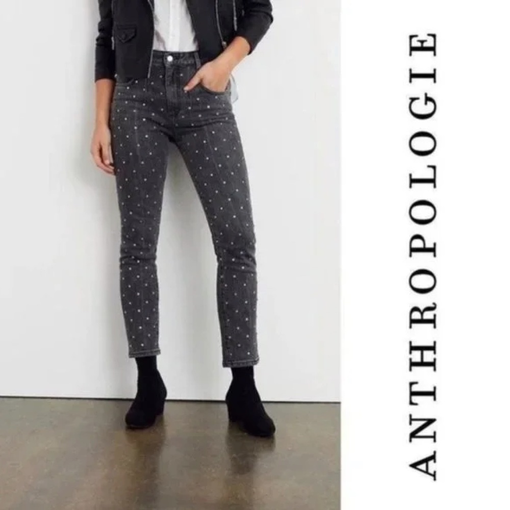 Anthropologie Pilcro Ultra High-Rise Beaded Straight Jeans